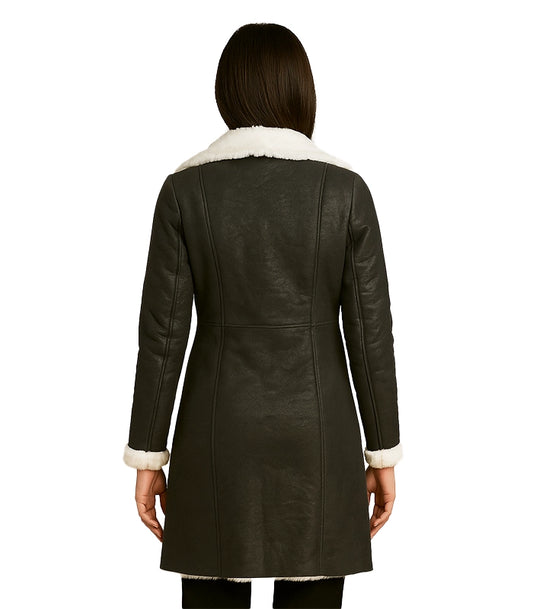 Amie – Black Double Breasted Shearling Coat