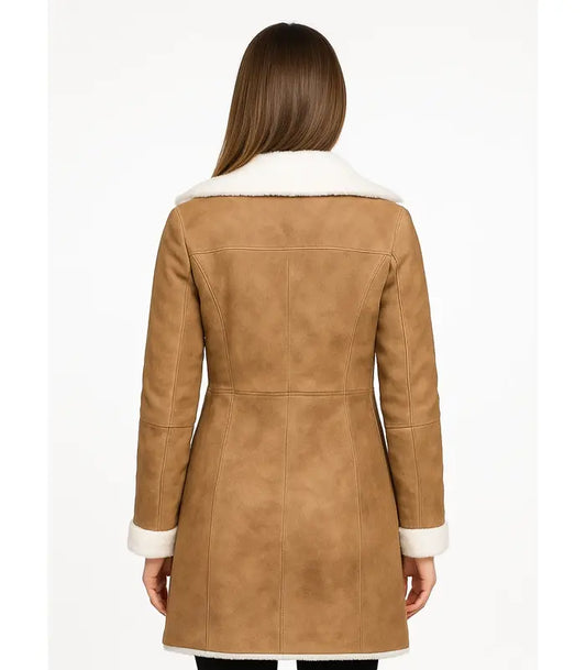 Amie Distressed Brown Double Breasted Shearling Coat