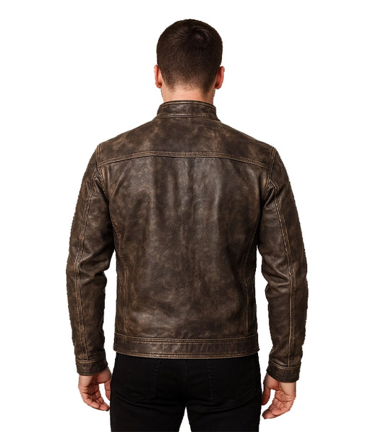 Distressed Leather Biker Jacket