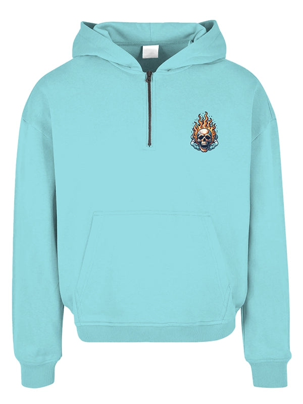 Flaming Skull Custom Hoodie – Blue Street Style Graphic Pullover