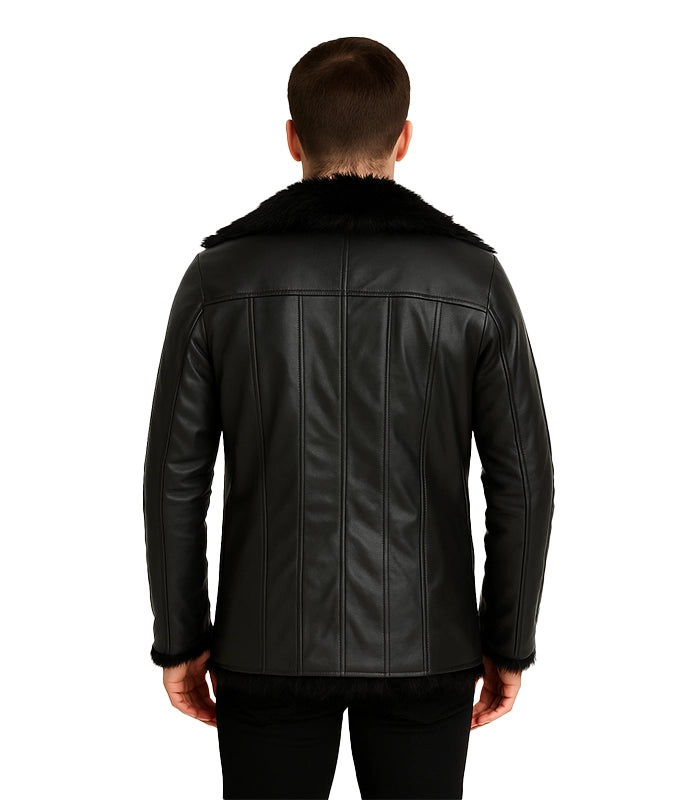 Furcliff Black Leather Coat