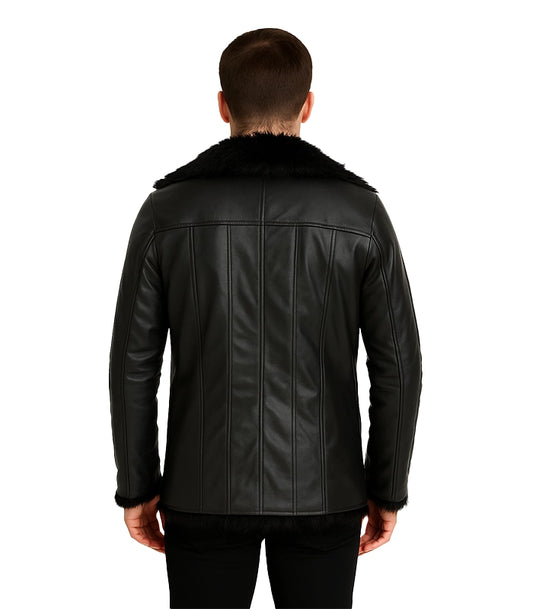 Furcliff Black Leather Coat