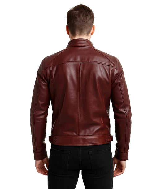 Maroon Leather Biker Jacket
