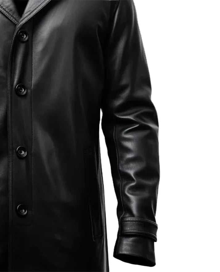 Men's Black Leather Car Style Coat