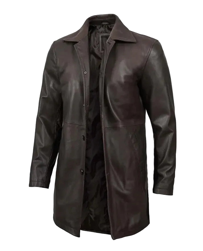 Men's Distressed Dark Brown Leather Coat