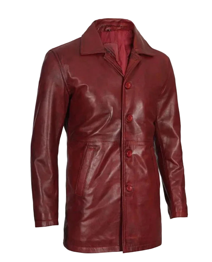 Men's Maroon Real Sheepskin Leather Coat