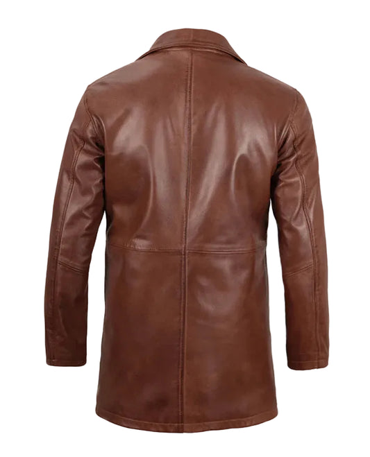 Men's Tan Distressed Leather Coat