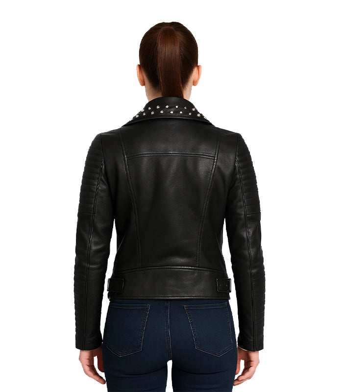 Sally Mae Studded Black Leather Biker Jacket