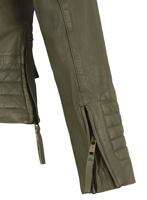 Stylish Olive Green Biker Jacket for Women