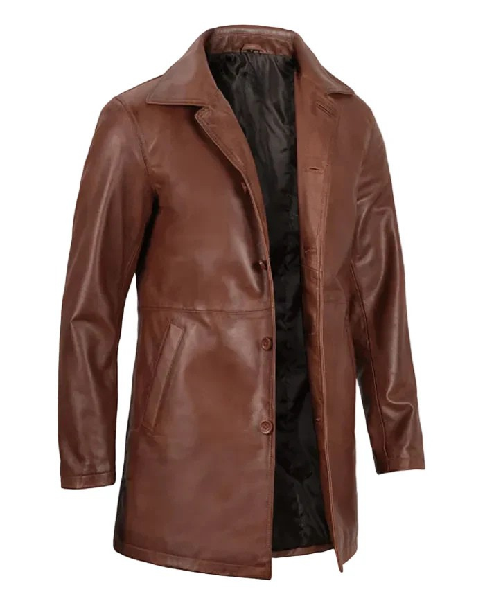 Men's Tan Distressed Leather Coat