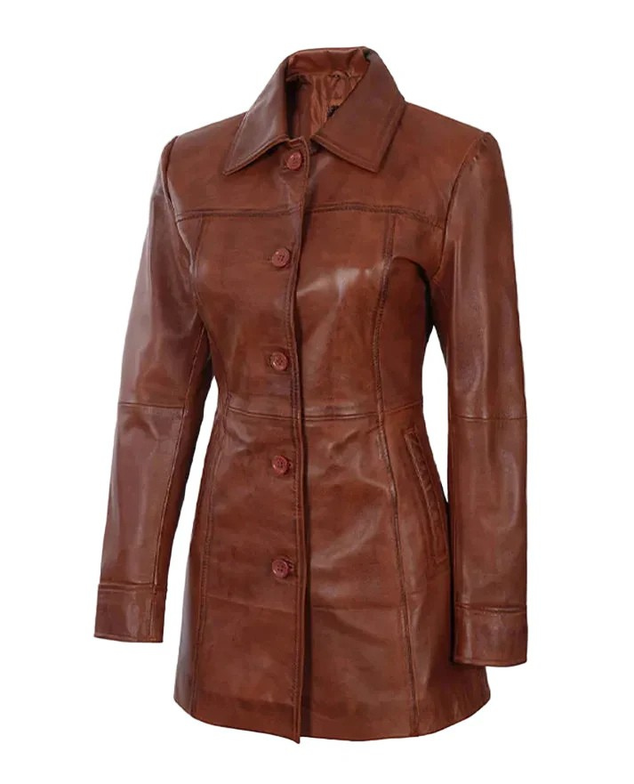 Women's Cognac Leather Coat