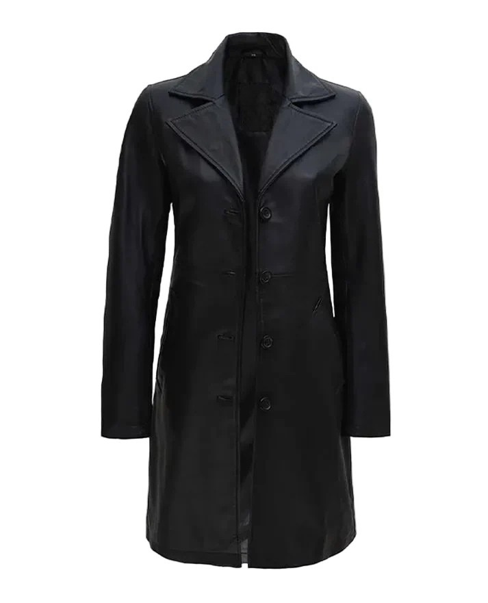 Women's Real Leather Black Coat