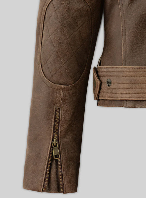 Vintage Brown Distressed Leather Biker Jacket