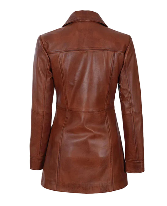 Women's Cognac Leather Coat