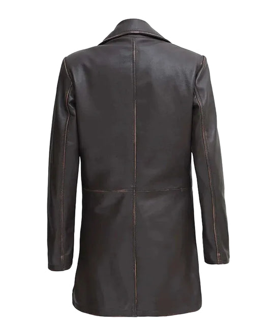 Women's Distressed Dark Brown Leather Coat