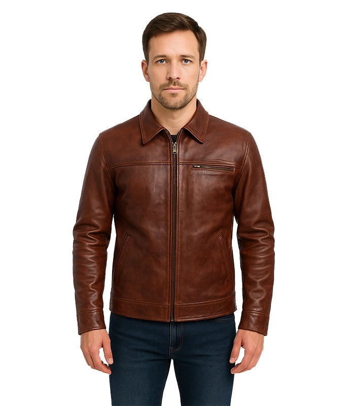 Abstract Maroon Leather Jacket