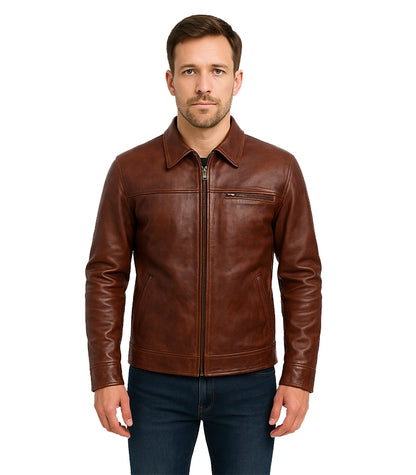 Abstract Maroon Leather Jacket