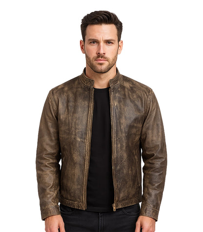 Alex Distressed Brown Leather Biker Jacket