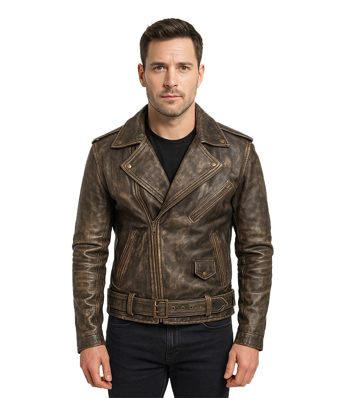 Allaric Alley Distressed Brown Leather Biker Jacket
