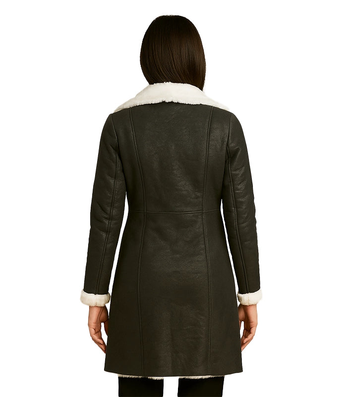 Amie – Black Double Breasted Shearling Coat