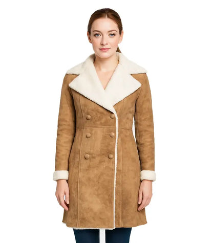 Amie Distressed Brown Double Breasted Shearling Coat