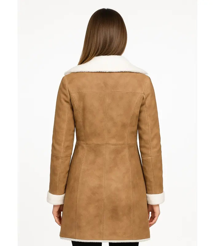 Amie Distressed Brown Double Breasted Shearling Coat