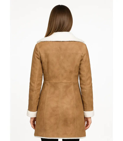 Amie Distressed Brown Double Breasted Shearling Coat