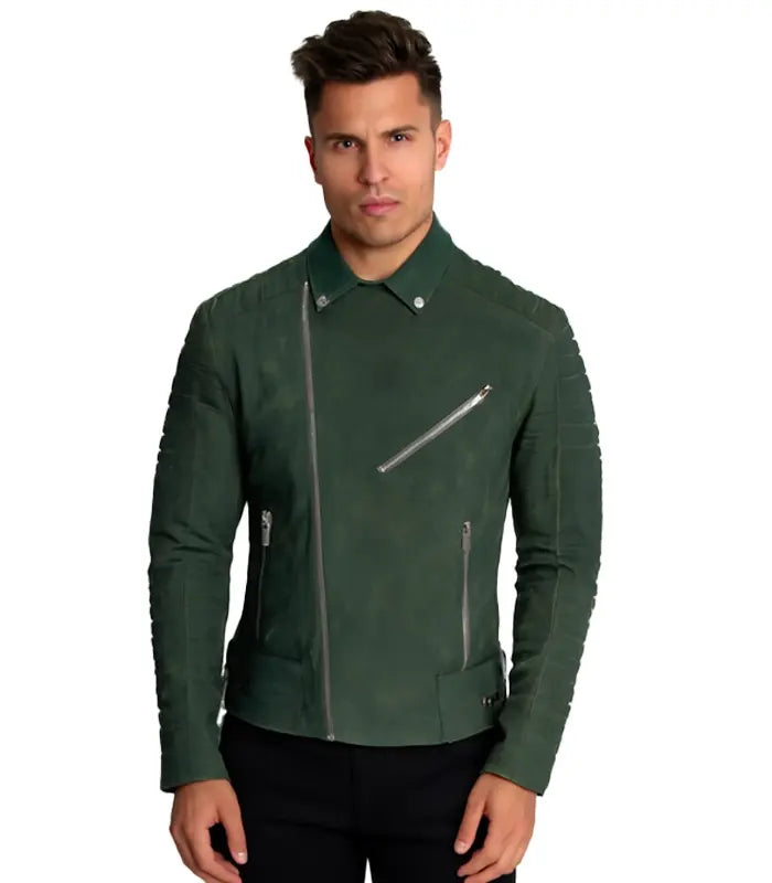 Armand Green Suede Biker Jacket