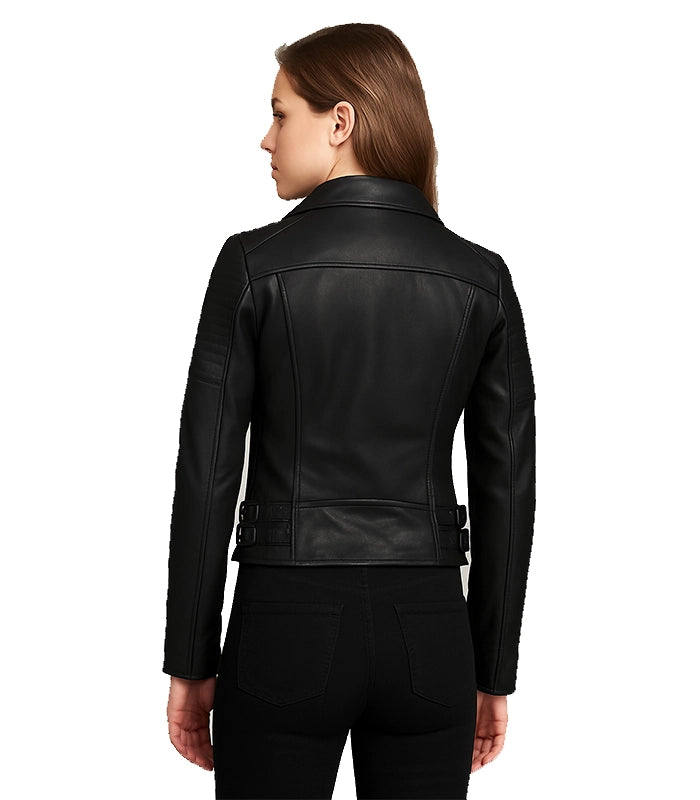 Black Leather Biker Jacket For Women