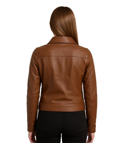 Brown Classic Leather Jacket With Collar