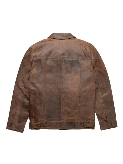 Trucker Style Brown Leather Jacket