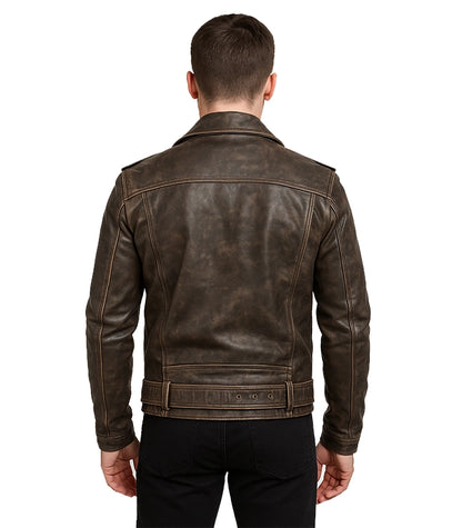 Distressed Brown Leather Biker Jacket