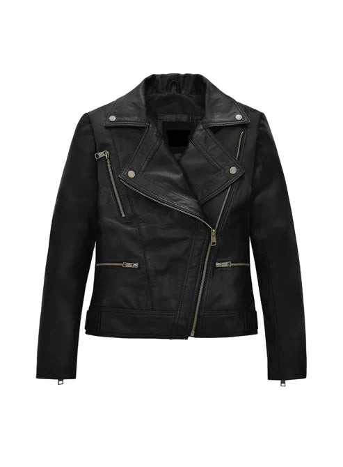 Fearless Fashion – Black Biker Leather Jacket for Women