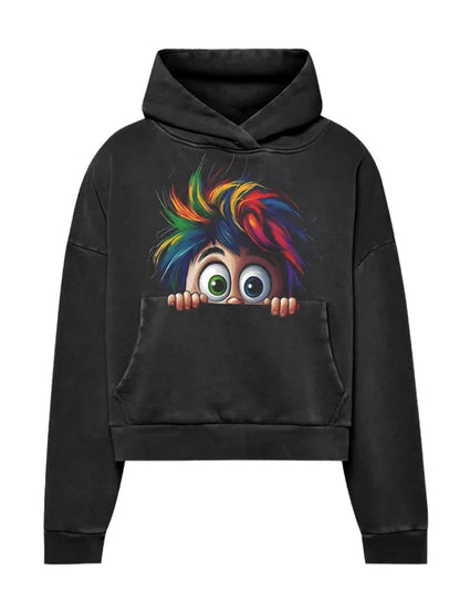 Funny Peeking Character Rainbow Hair Graphic Custom Hoodie