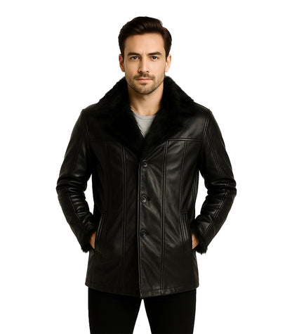 Furcliff Black Leather Coat