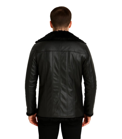 Furcliff Black Leather Coat