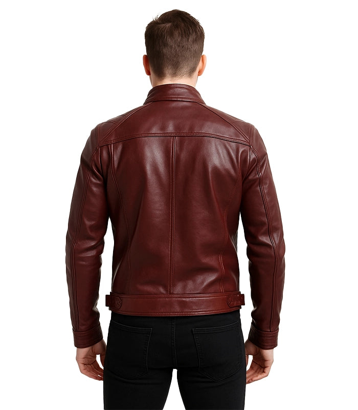 Maroon Leather Biker Jacket