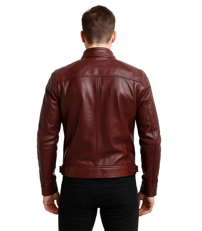 Maroon Leather Biker Jacket