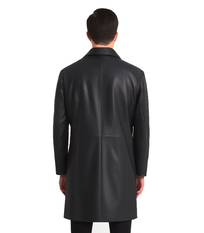 Mateo Black Single Breasted Leather Coat