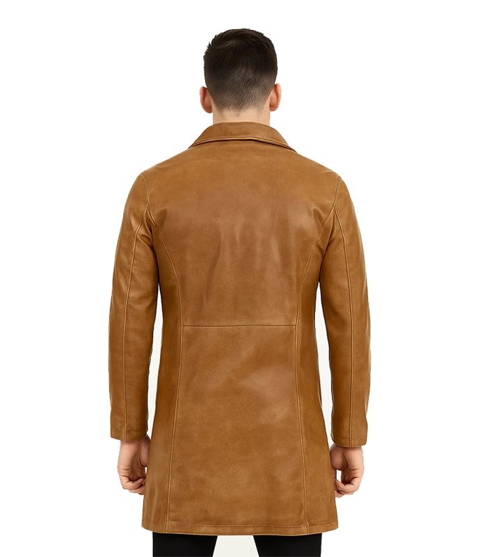 Men’s Camel Brown Real Leather Car Coat