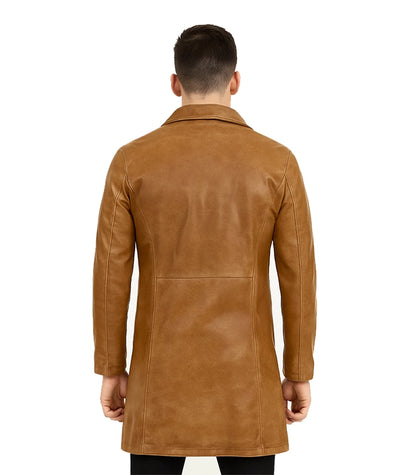 Men’s Camel Brown Real Leather Car Coat