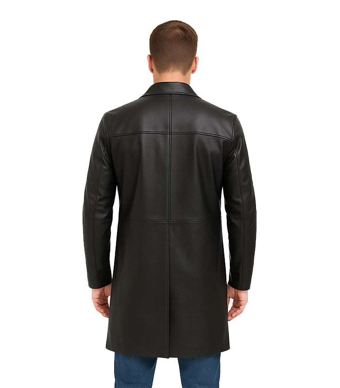 Men’s Cowhide Black Long Leather Coat