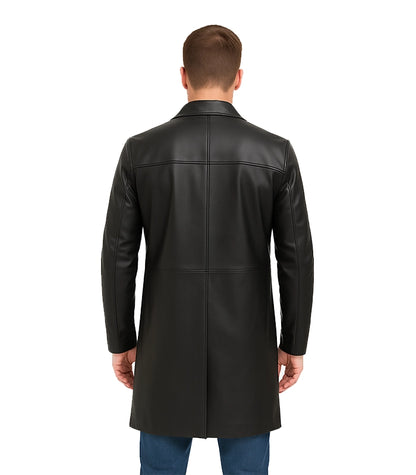 Men’s Cowhide Black Long Leather Coat