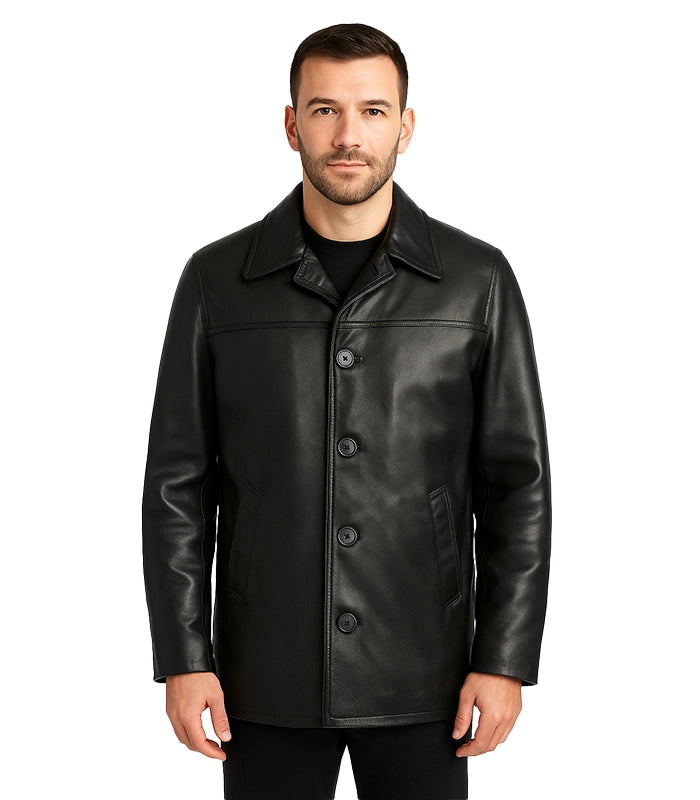 Men's Cowhide Leather Car Coat