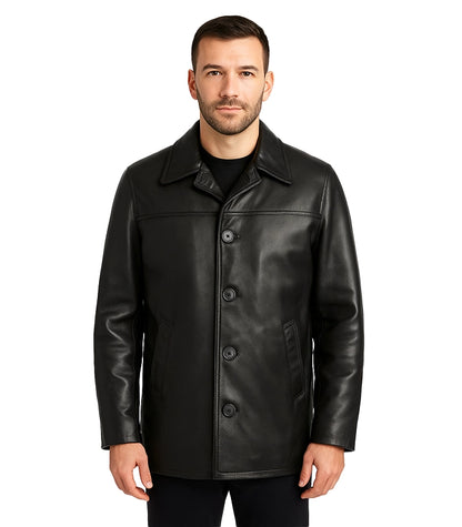 Men's Cowhide Leather Car Coat