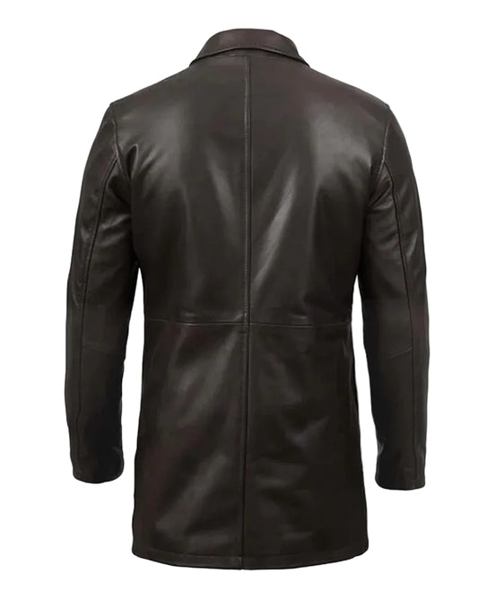 Men's Distressed Dark Brown Leather Coat
