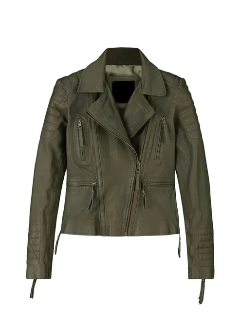 Stylish Olive Green Biker Jacket for Women