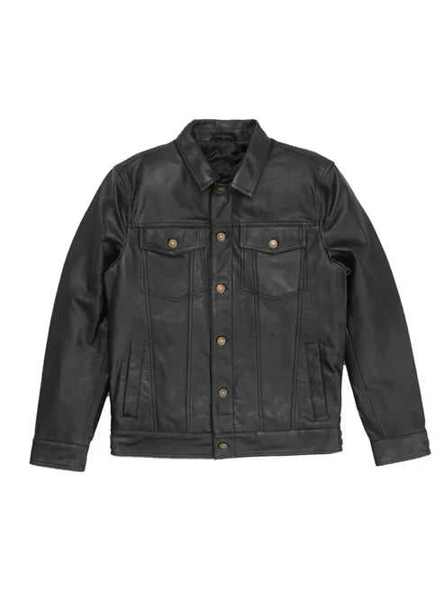 Trucker Style Genuine Black Leather Jacket