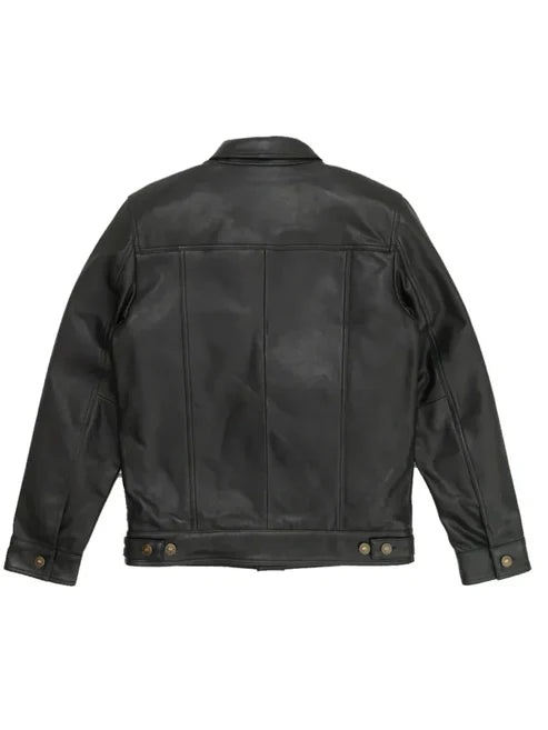 Trucker Style Genuine Black Leather Jacket