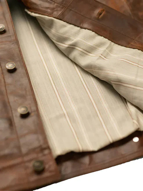 Trucker Style Brown Leather Jacket